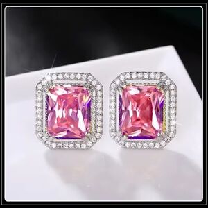 NEW 925 EMERALD SQUARE PRINCESS PINK SAPPHIRE AMETHYST DIAMOND EARRINGS